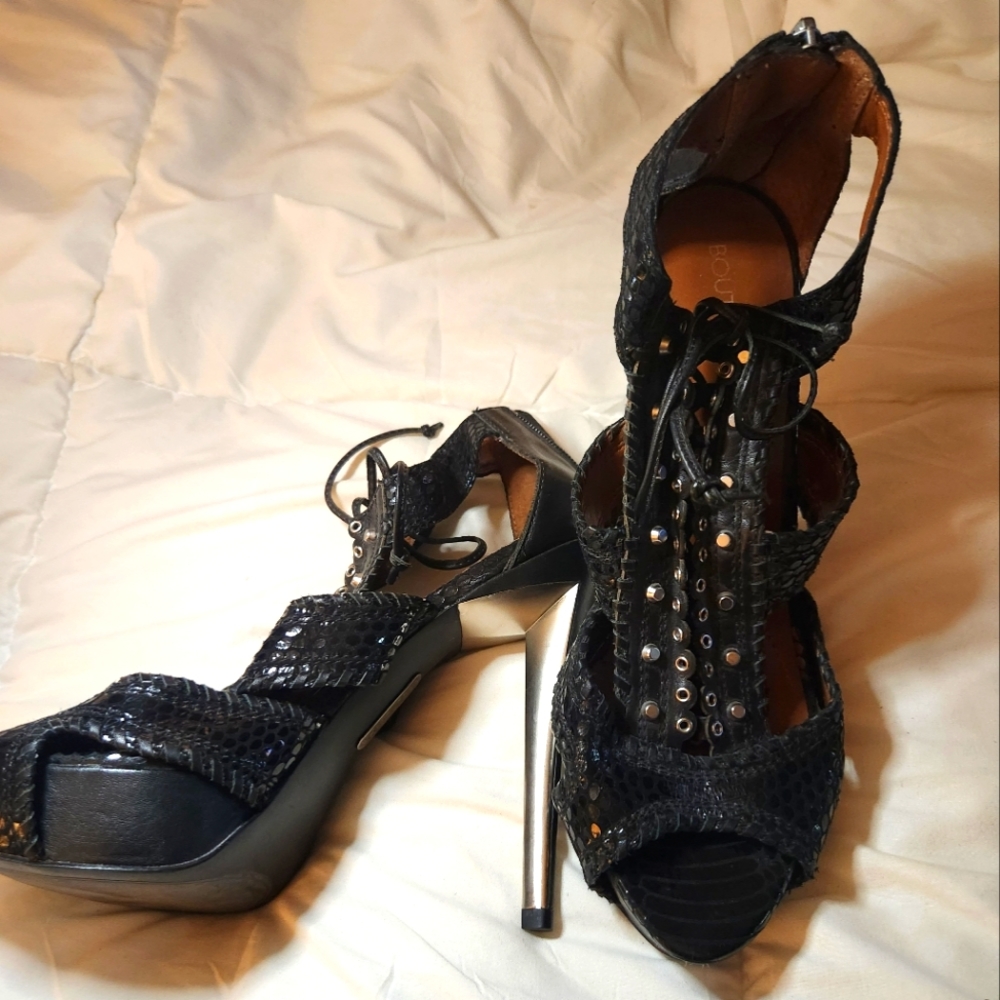 Womens black leather high heels